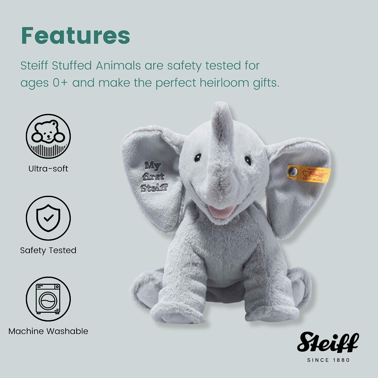 Steiff Handcrafted Since 1880 Premium Plush My First Steiff Stuffed Animal – 9″ Ellie Elephant - view 3