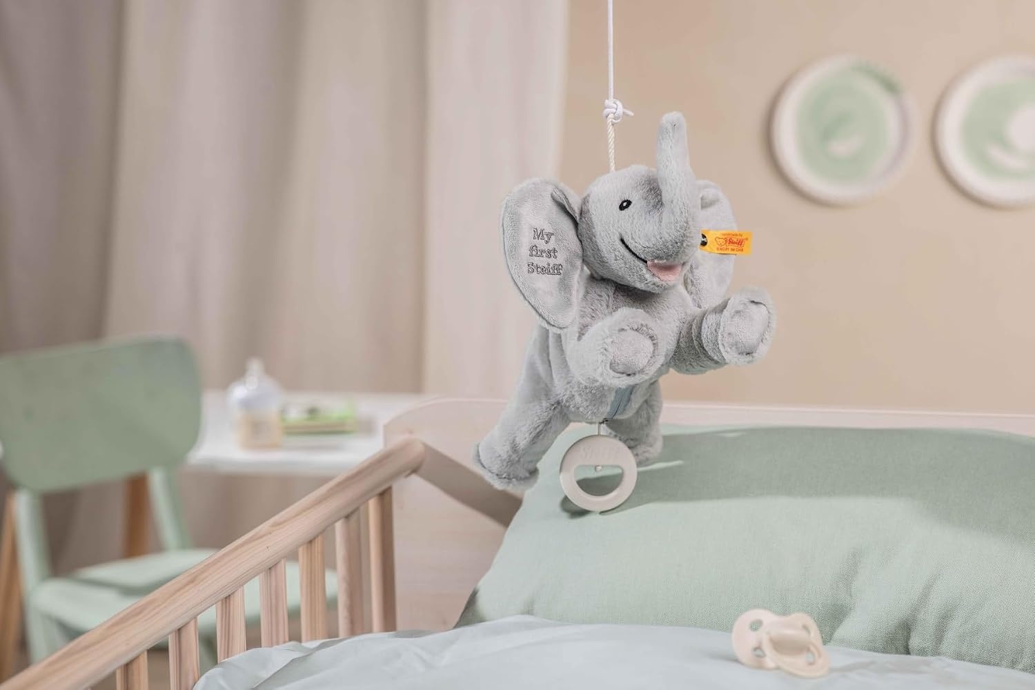 Steiff Ellie Elephant Musical Pull Toy 10 inch Light Grey, Peaceful Lullaby, Plush Elefant, Cuddly Soft Plush, Machine Washable