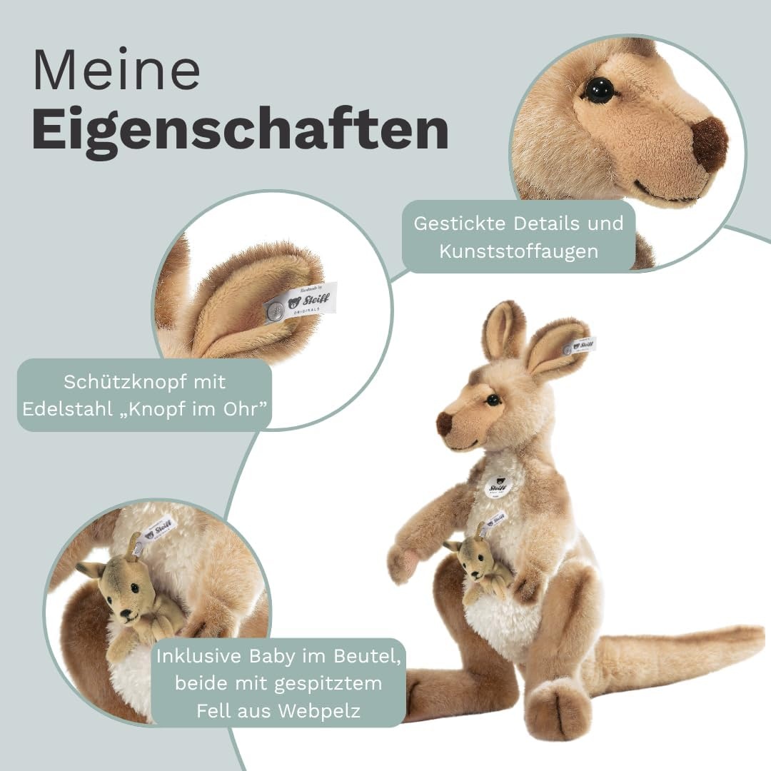 Steiff 064623 Kango Kangaroo Plush Animal Toy, Beige Tipped 16 inches - view 3