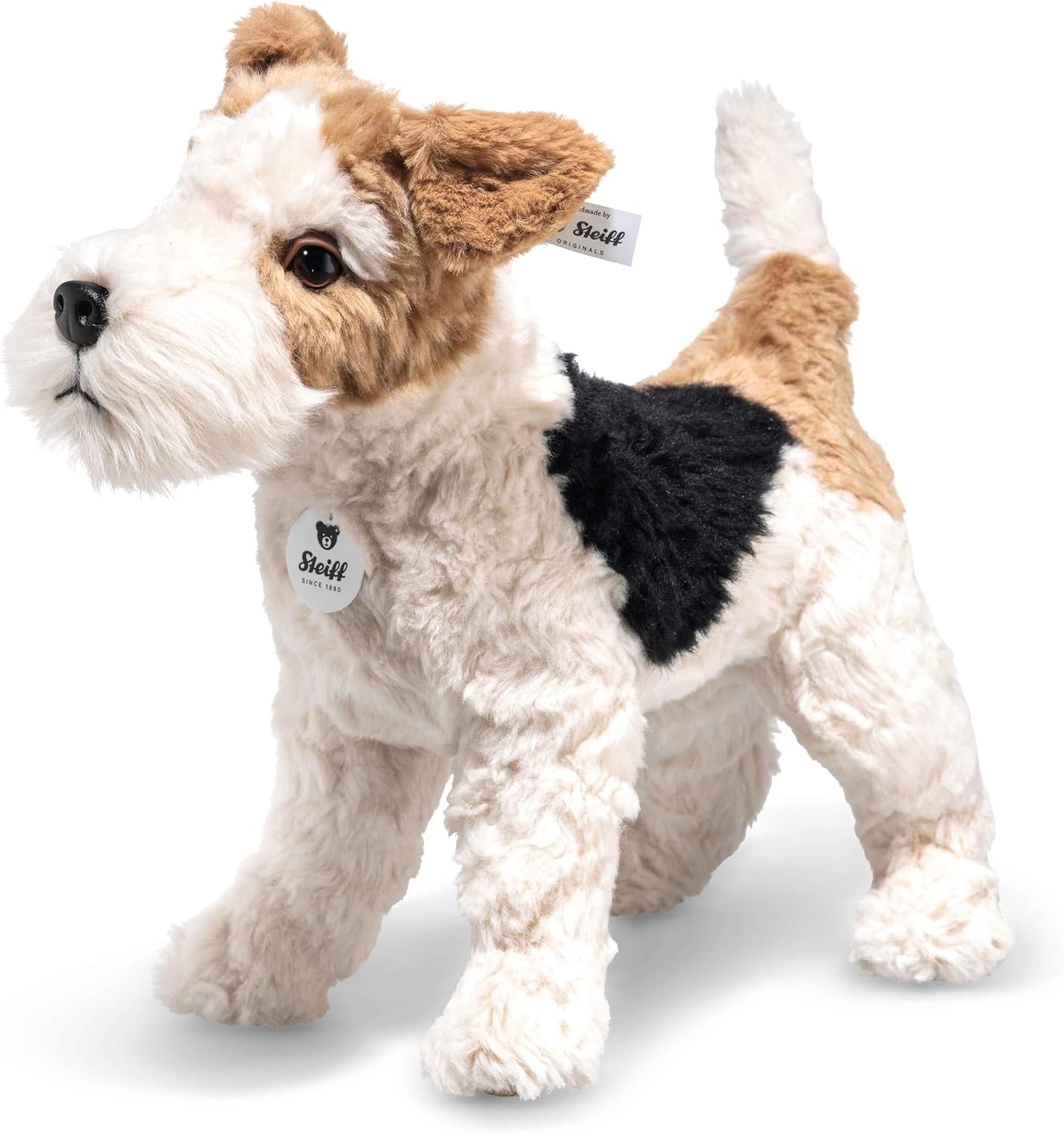 Steiff Foxy Fox Terrier Dog – 13 Plush Stuffed Puppy with Soft Cream, Tan & Black Fur – Lifelike Collectible Terrier for Kids & Dog Lovers